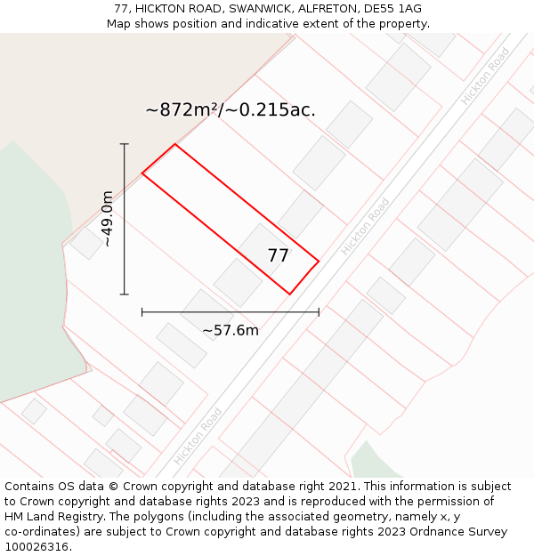 77, HICKTON ROAD, SWANWICK, ALFRETON, DE55 1AG: Plot and title map