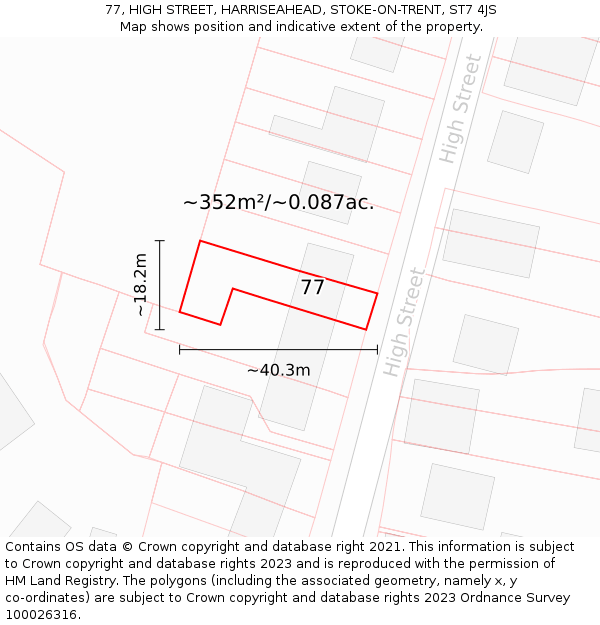 77, HIGH STREET, HARRISEAHEAD, STOKE-ON-TRENT, ST7 4JS: Plot and title map