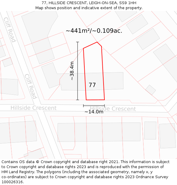 77, HILLSIDE CRESCENT, LEIGH-ON-SEA, SS9 1HH: Plot and title map