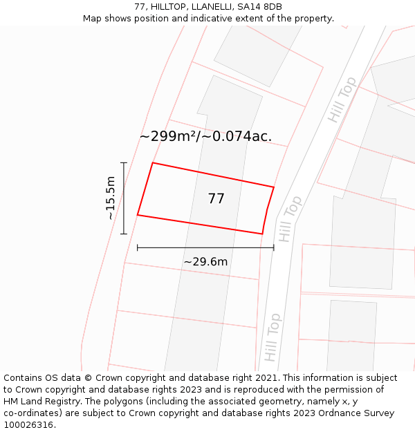 77, HILLTOP, LLANELLI, SA14 8DB: Plot and title map
