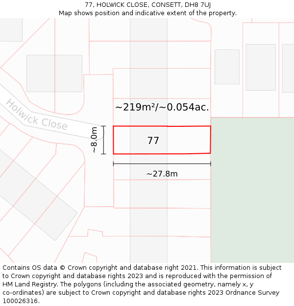 77, HOLWICK CLOSE, CONSETT, DH8 7UJ: Plot and title map