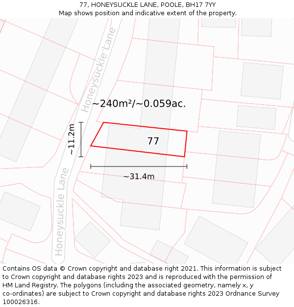 77, HONEYSUCKLE LANE, POOLE, BH17 7YY: Plot and title map