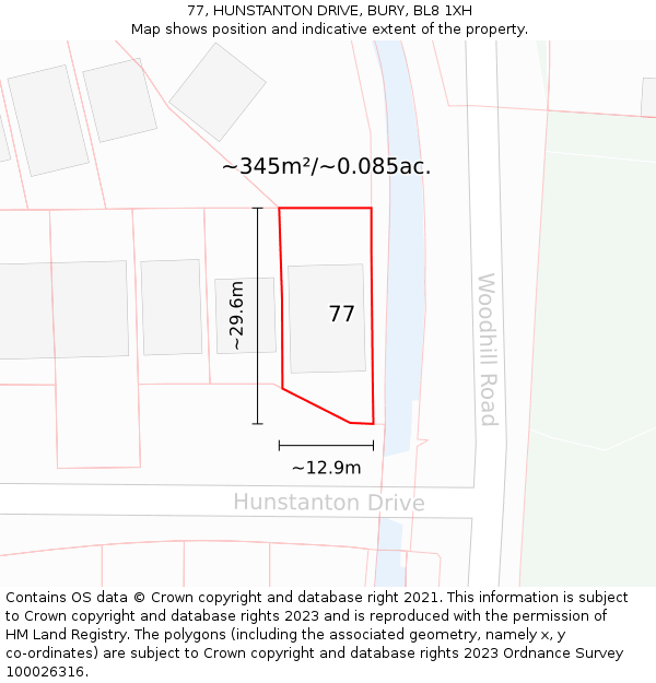 77, HUNSTANTON DRIVE, BURY, BL8 1XH: Plot and title map