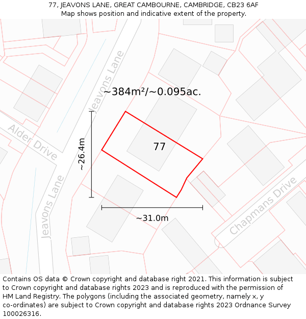 77, JEAVONS LANE, GREAT CAMBOURNE, CAMBRIDGE, CB23 6AF: Plot and title map