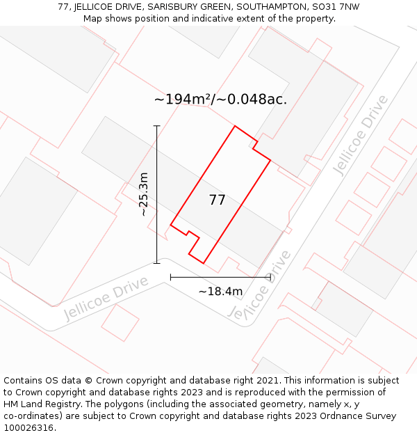 77, JELLICOE DRIVE, SARISBURY GREEN, SOUTHAMPTON, SO31 7NW: Plot and title map