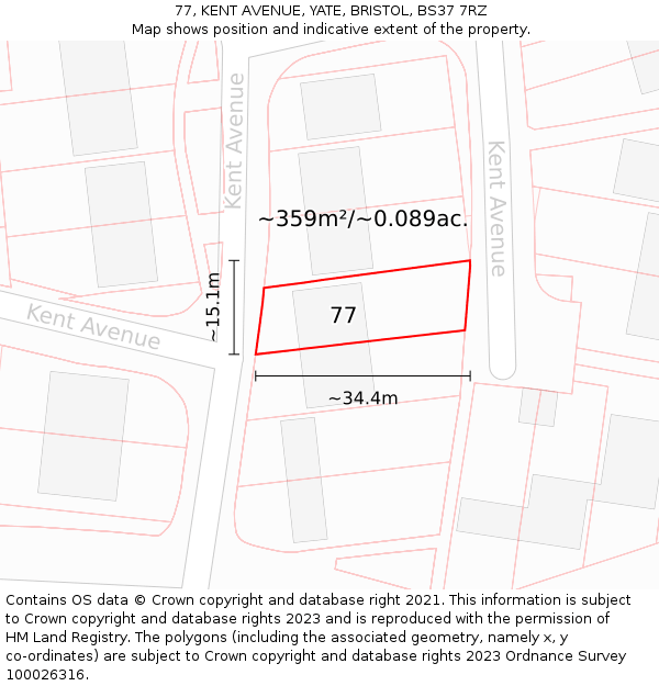 77, KENT AVENUE, YATE, BRISTOL, BS37 7RZ: Plot and title map
