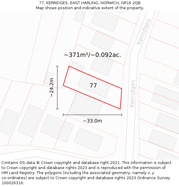 77, KERRIDGES, EAST HARLING, NORWICH, NR16 2QB: Plot and title map