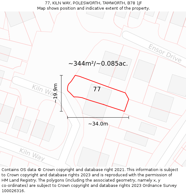 77, KILN WAY, POLESWORTH, TAMWORTH, B78 1JF: Plot and title map