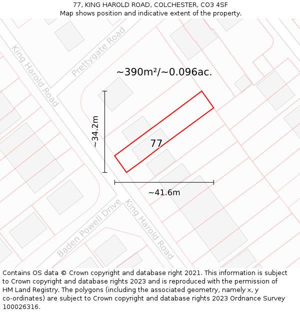 77, KING HAROLD ROAD, COLCHESTER, CO3 4SF: Plot and title map