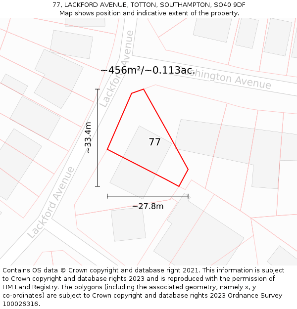 77, LACKFORD AVENUE, TOTTON, SOUTHAMPTON, SO40 9DF: Plot and title map