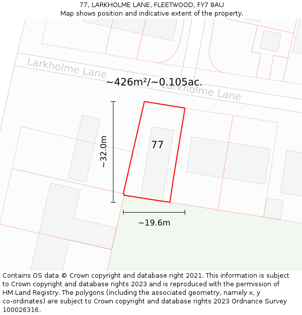 77, LARKHOLME LANE, FLEETWOOD, FY7 8AU: Plot and title map