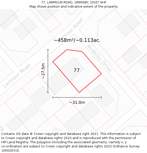 77, LARMOUR ROAD, GRIMSBY, DN37 9HF: Plot and title map