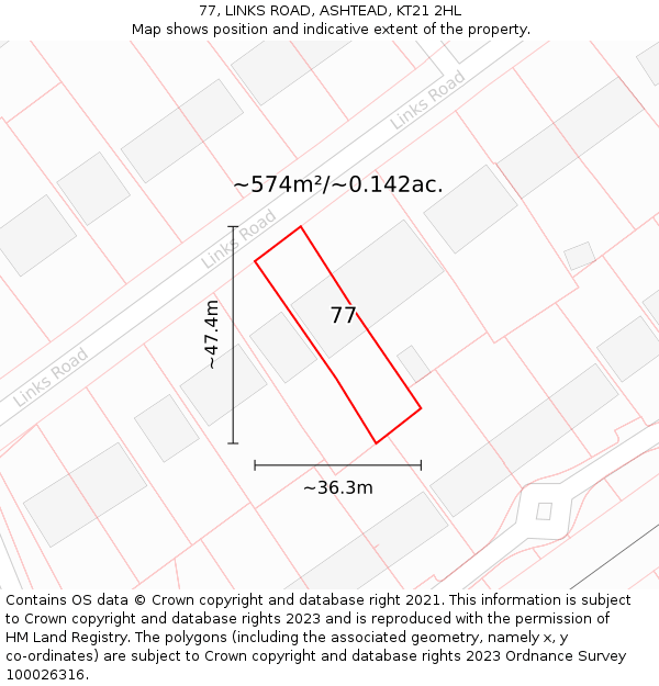 77, LINKS ROAD, ASHTEAD, KT21 2HL: Plot and title map