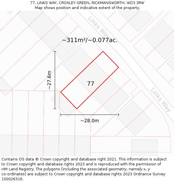 77, LINKS WAY, CROXLEY GREEN, RICKMANSWORTH, WD3 3RW: Plot and title map