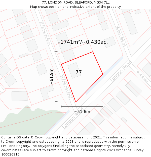 77, LONDON ROAD, SLEAFORD, NG34 7LL: Plot and title map