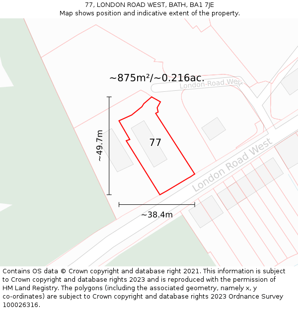 77, LONDON ROAD WEST, BATH, BA1 7JE: Plot and title map