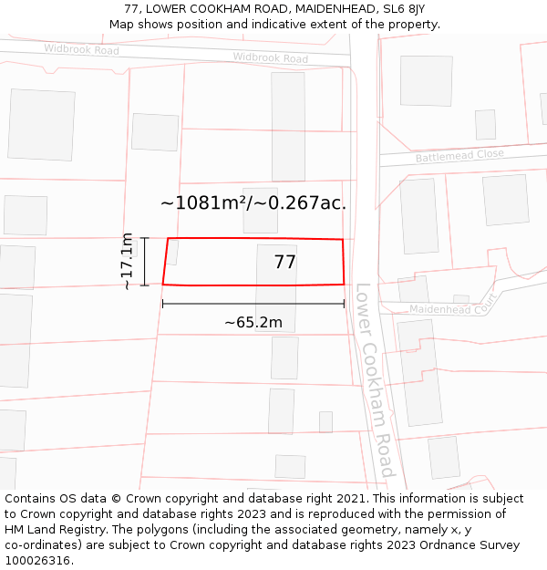 77, LOWER COOKHAM ROAD, MAIDENHEAD, SL6 8JY: Plot and title map