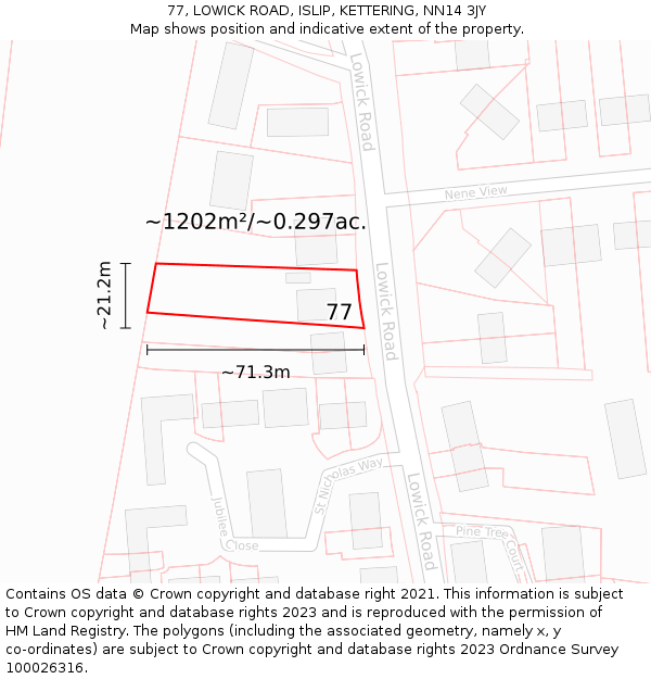 77, LOWICK ROAD, ISLIP, KETTERING, NN14 3JY: Plot and title map