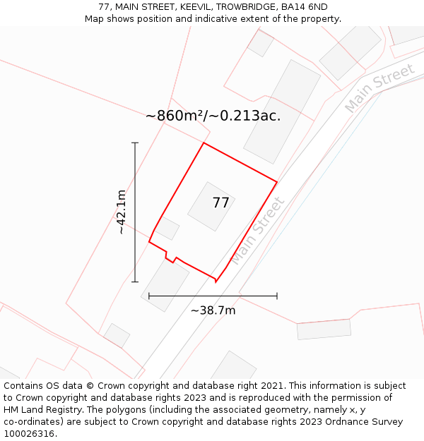 77, MAIN STREET, KEEVIL, TROWBRIDGE, BA14 6ND: Plot and title map