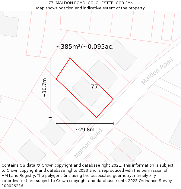 77, MALDON ROAD, COLCHESTER, CO3 3AN: Plot and title map