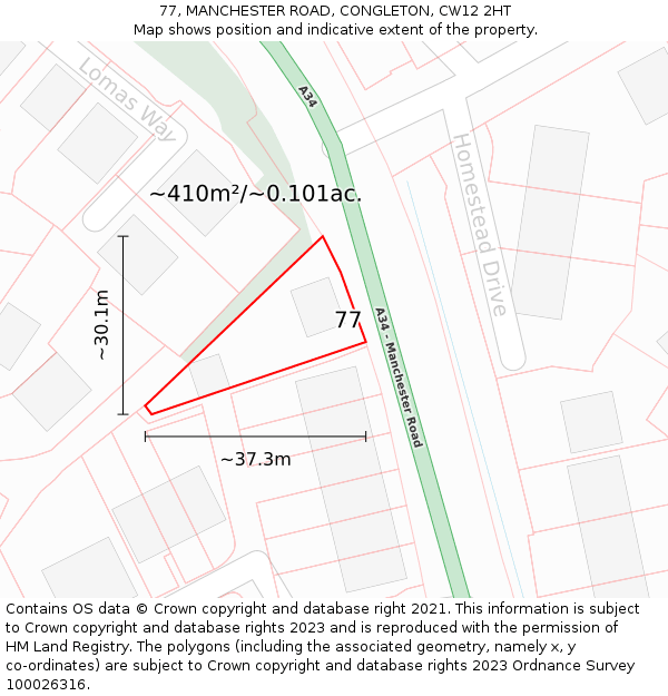 77, MANCHESTER ROAD, CONGLETON, CW12 2HT: Plot and title map