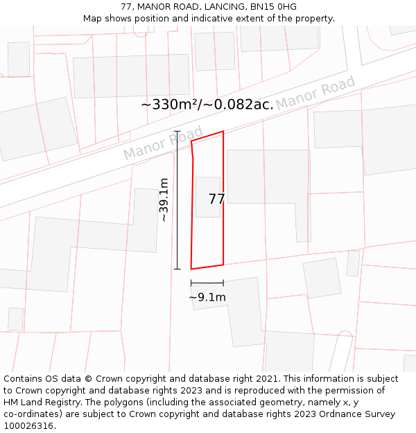 77, MANOR ROAD, LANCING, BN15 0HG: Plot and title map