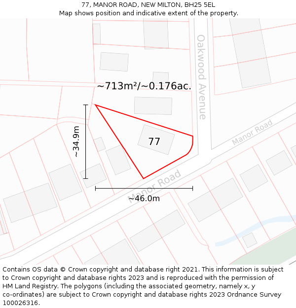 77, MANOR ROAD, NEW MILTON, BH25 5EL: Plot and title map