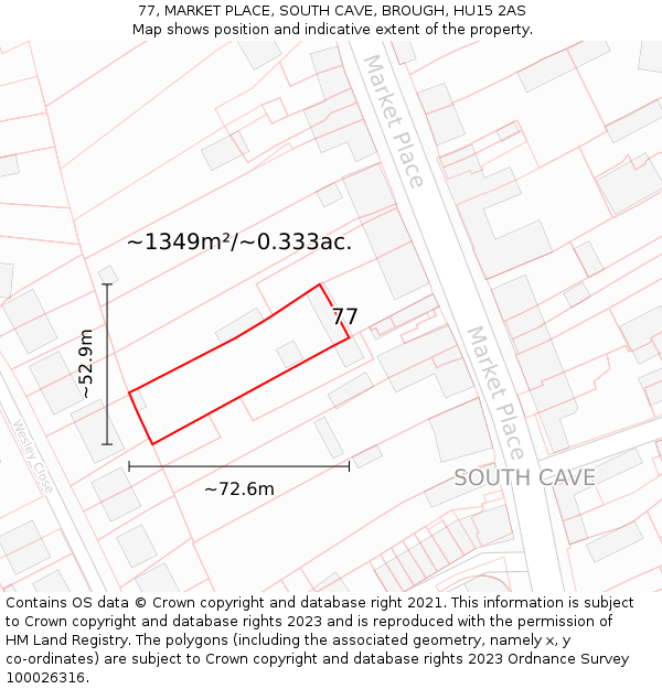 77, MARKET PLACE, SOUTH CAVE, BROUGH, HU15 2AS: Plot and title map