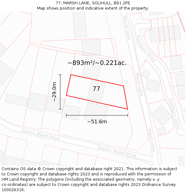 77, MARSH LANE, SOLIHULL, B91 2PE: Plot and title map