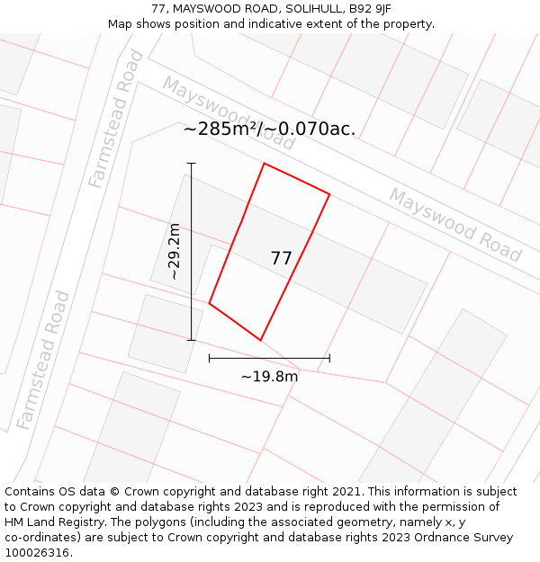 77, MAYSWOOD ROAD, SOLIHULL, B92 9JF: Plot and title map