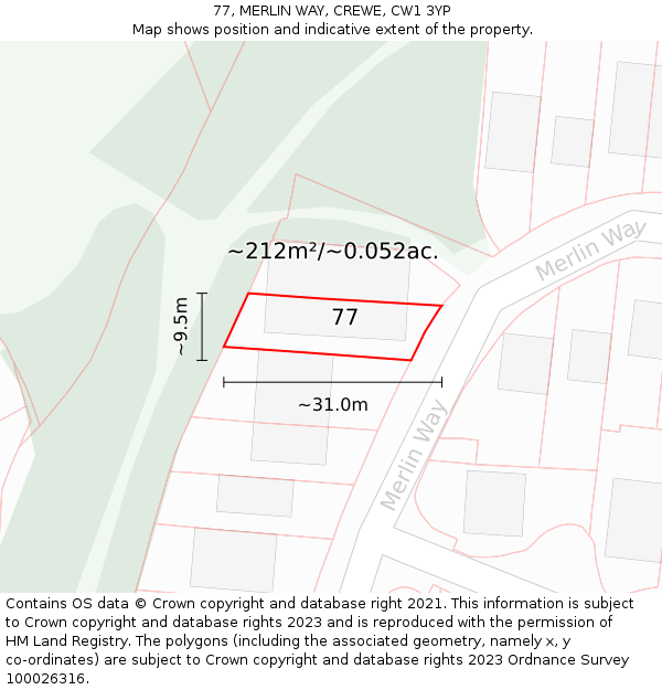 77, MERLIN WAY, CREWE, CW1 3YP: Plot and title map