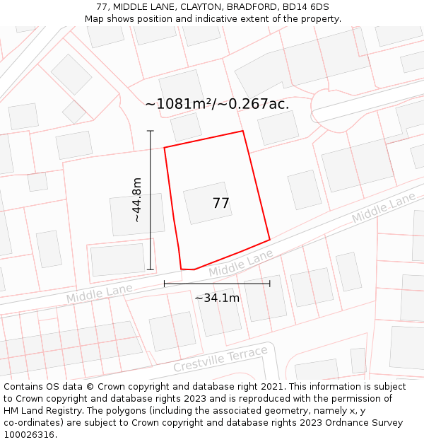 77, MIDDLE LANE, CLAYTON, BRADFORD, BD14 6DS: Plot and title map