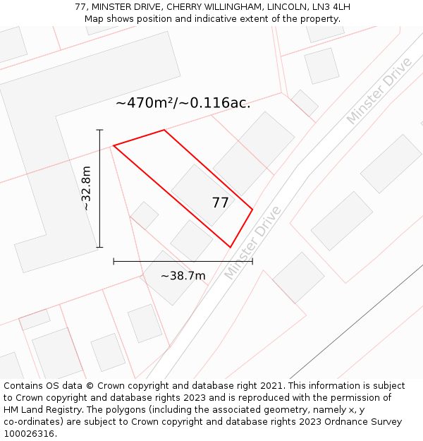77, MINSTER DRIVE, CHERRY WILLINGHAM, LINCOLN, LN3 4LH: Plot and title map