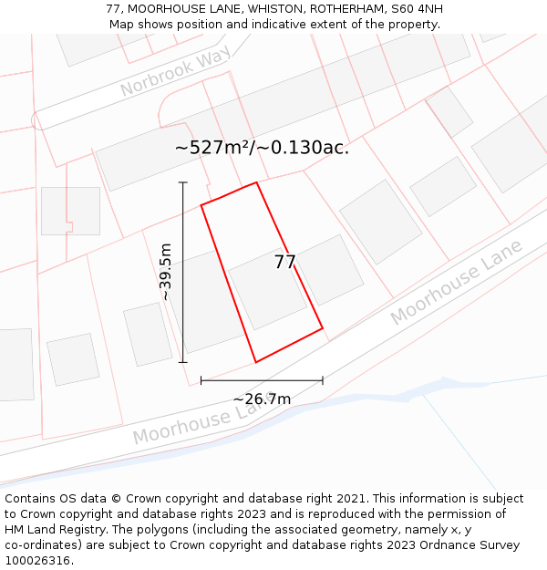 77, MOORHOUSE LANE, WHISTON, ROTHERHAM, S60 4NH: Plot and title map