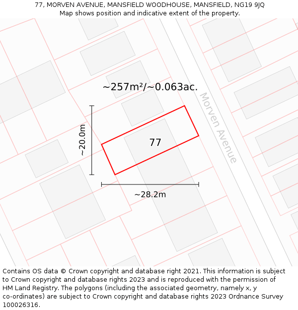 77, MORVEN AVENUE, MANSFIELD WOODHOUSE, MANSFIELD, NG19 9JQ: Plot and title map