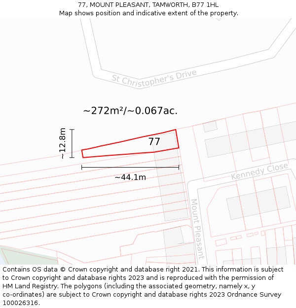 77, MOUNT PLEASANT, TAMWORTH, B77 1HL: Plot and title map