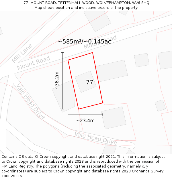 77, MOUNT ROAD, TETTENHALL WOOD, WOLVERHAMPTON, WV6 8HQ: Plot and title map