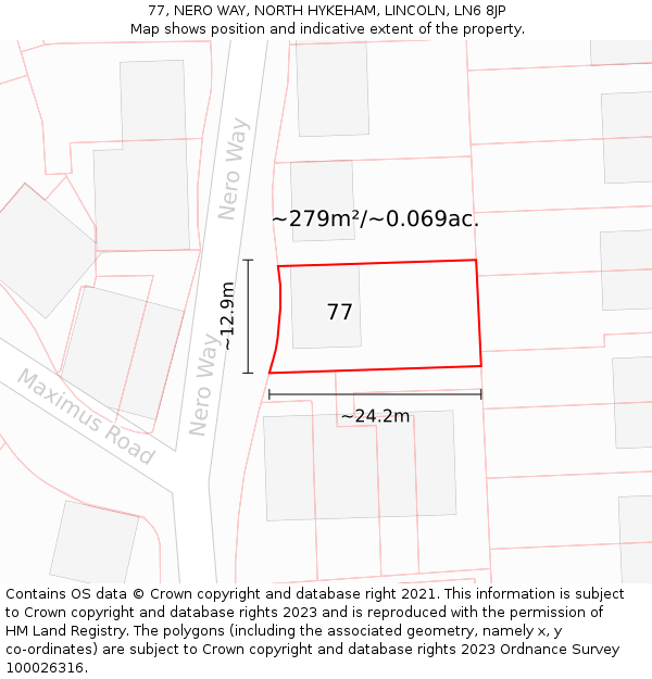 77, NERO WAY, NORTH HYKEHAM, LINCOLN, LN6 8JP: Plot and title map