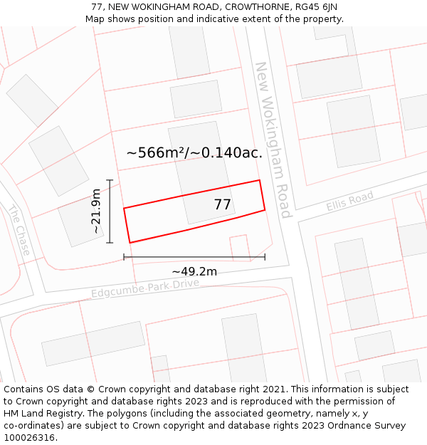 77, NEW WOKINGHAM ROAD, CROWTHORNE, RG45 6JN: Plot and title map