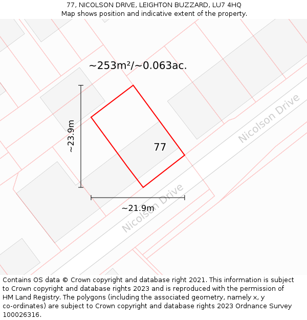 77, NICOLSON DRIVE, LEIGHTON BUZZARD, LU7 4HQ: Plot and title map