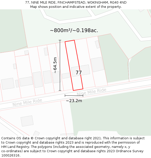 77, NINE MILE RIDE, FINCHAMPSTEAD, WOKINGHAM, RG40 4ND: Plot and title map