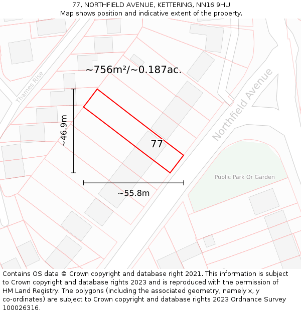 77, NORTHFIELD AVENUE, KETTERING, NN16 9HU: Plot and title map