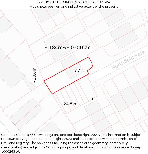 77, NORTHFIELD PARK, SOHAM, ELY, CB7 5XA: Plot and title map