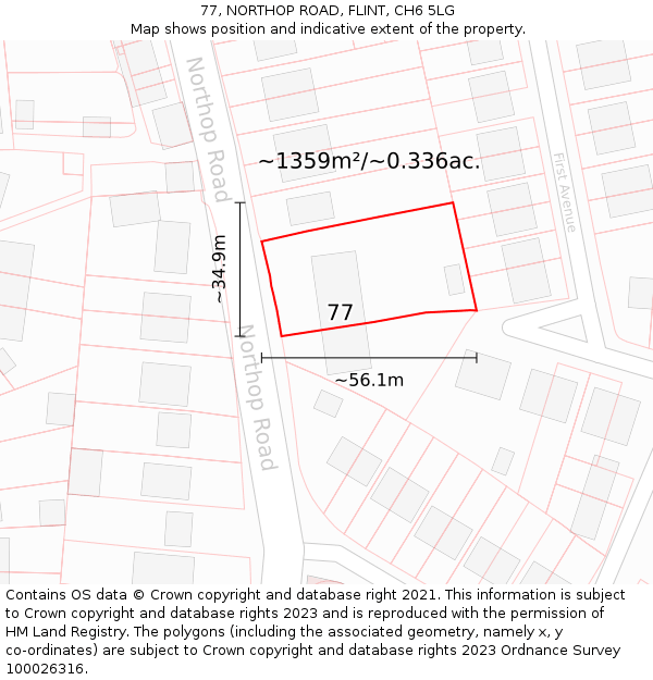 77, NORTHOP ROAD, FLINT, CH6 5LG: Plot and title map