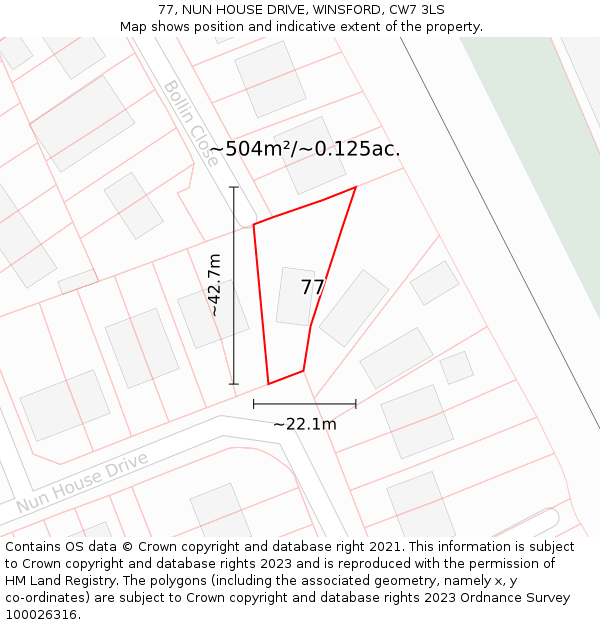 77, NUN HOUSE DRIVE, WINSFORD, CW7 3LS: Plot and title map