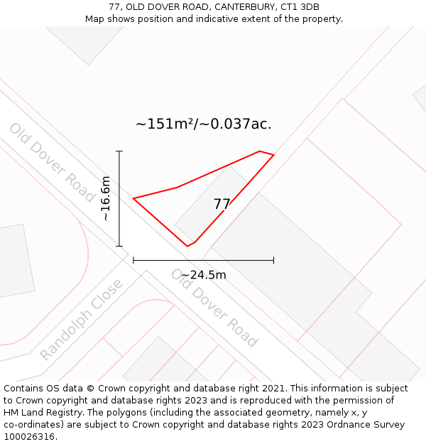 77, OLD DOVER ROAD, CANTERBURY, CT1 3DB: Plot and title map