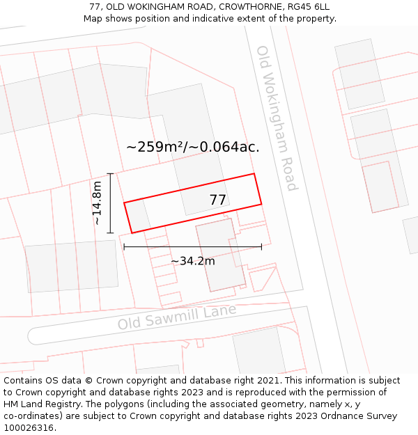 77, OLD WOKINGHAM ROAD, CROWTHORNE, RG45 6LL: Plot and title map