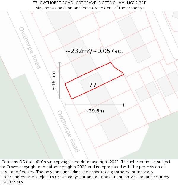 77, OWTHORPE ROAD, COTGRAVE, NOTTINGHAM, NG12 3PT: Plot and title map