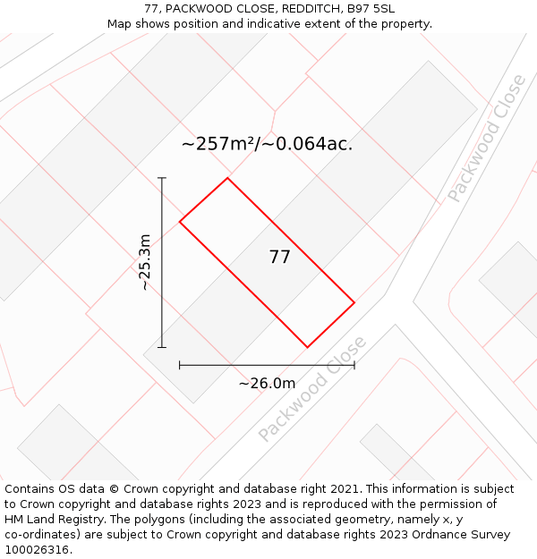 77, PACKWOOD CLOSE, REDDITCH, B97 5SL: Plot and title map