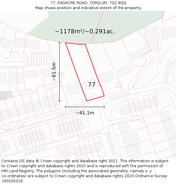 77, PADACRE ROAD, TORQUAY, TQ2 8QQ: Plot and title map